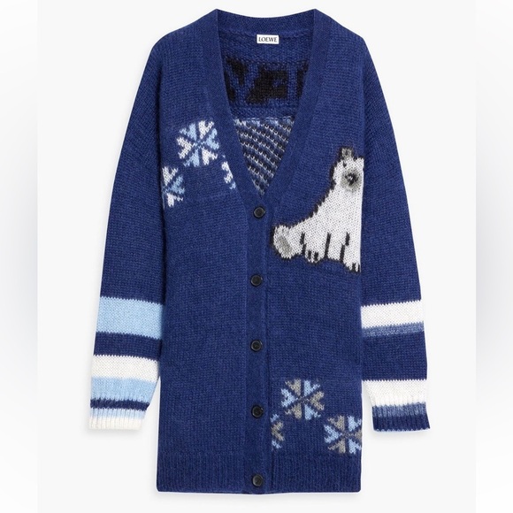 NWT Loewe Mohair Knit Cardigan Oversized Women’s Blue Sweater Polar Bear Winter - Picture 4 of 16
